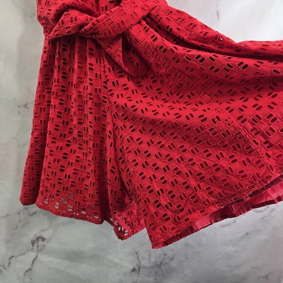 Anthropologie Romper Womens Small 6 Red Eyelet Belted Shorts Jumpsuit Pin Up V - Picture 8 of 13